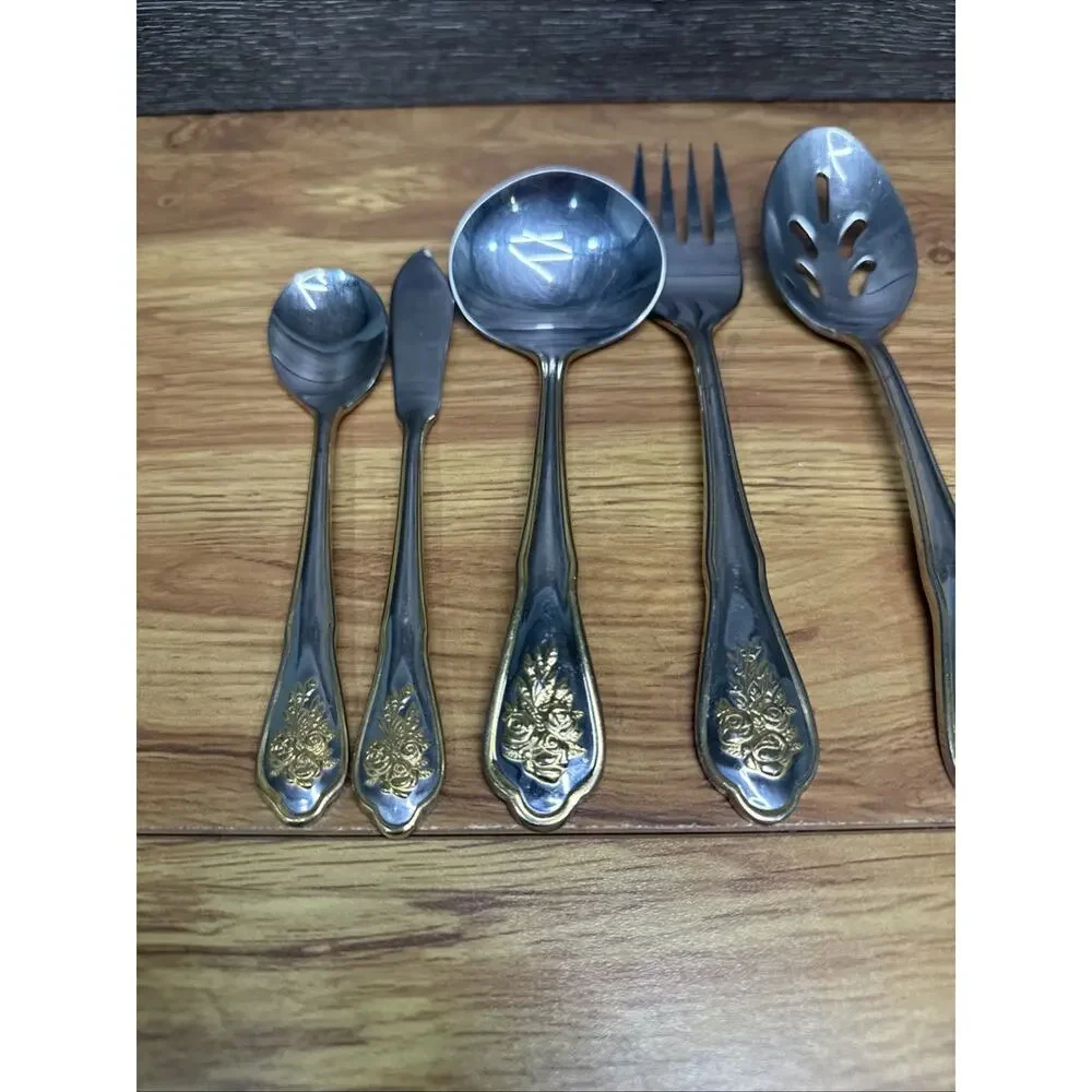 Royal Albert Old Country Roses 5-Pc Serving Set 18/10 Stainless Gold Accents